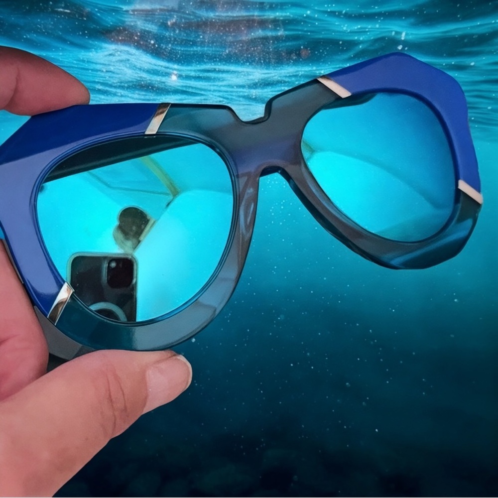 *NWT* Karen Walker Oversize Mirrored Sunglasses - Bright Blue Acetate + Case etc - Picture 5 of 10